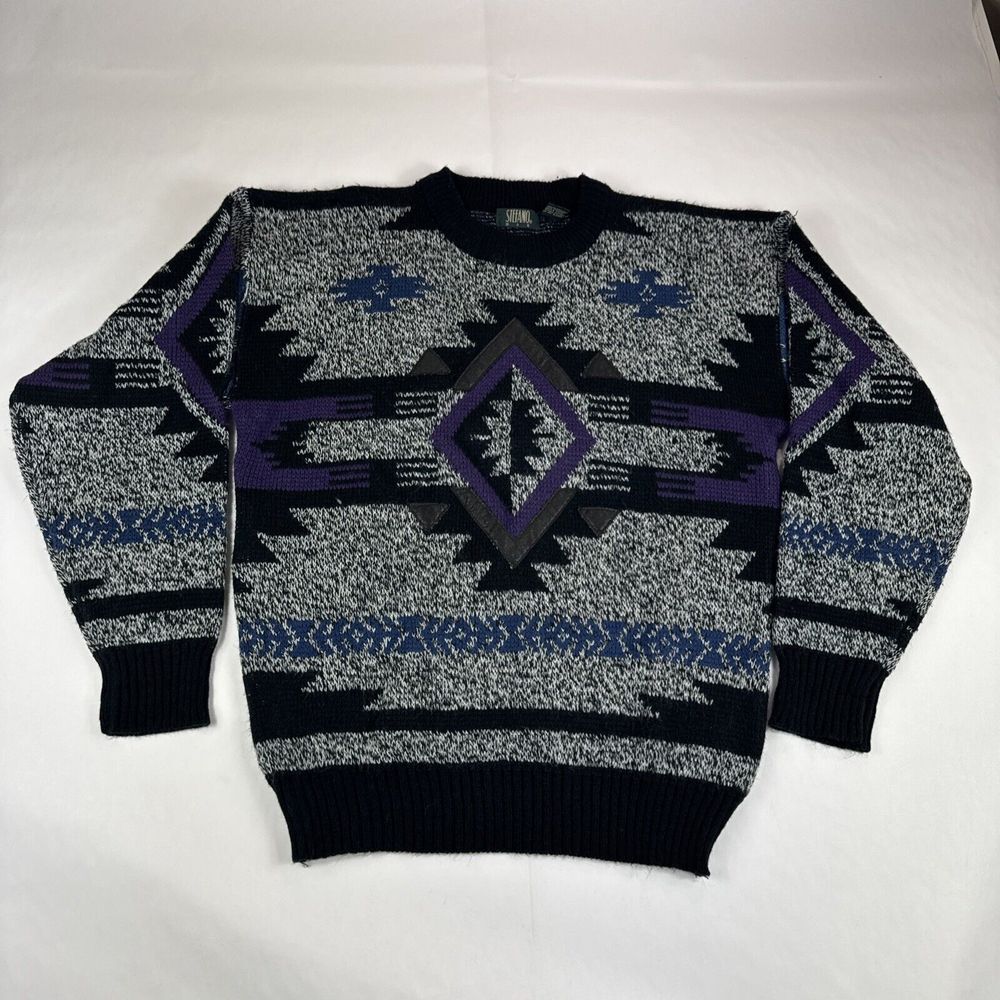 Vtg‎ Stefano Man Crewneck Sweater Mens M Aztec Sweatshirt Southwestern Y2K 90s